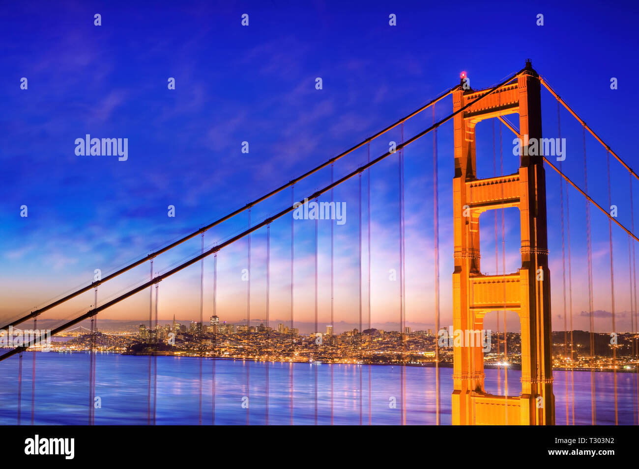 Golden Gate Bridge at dawn San Francisco, California, USA. Stock Photo