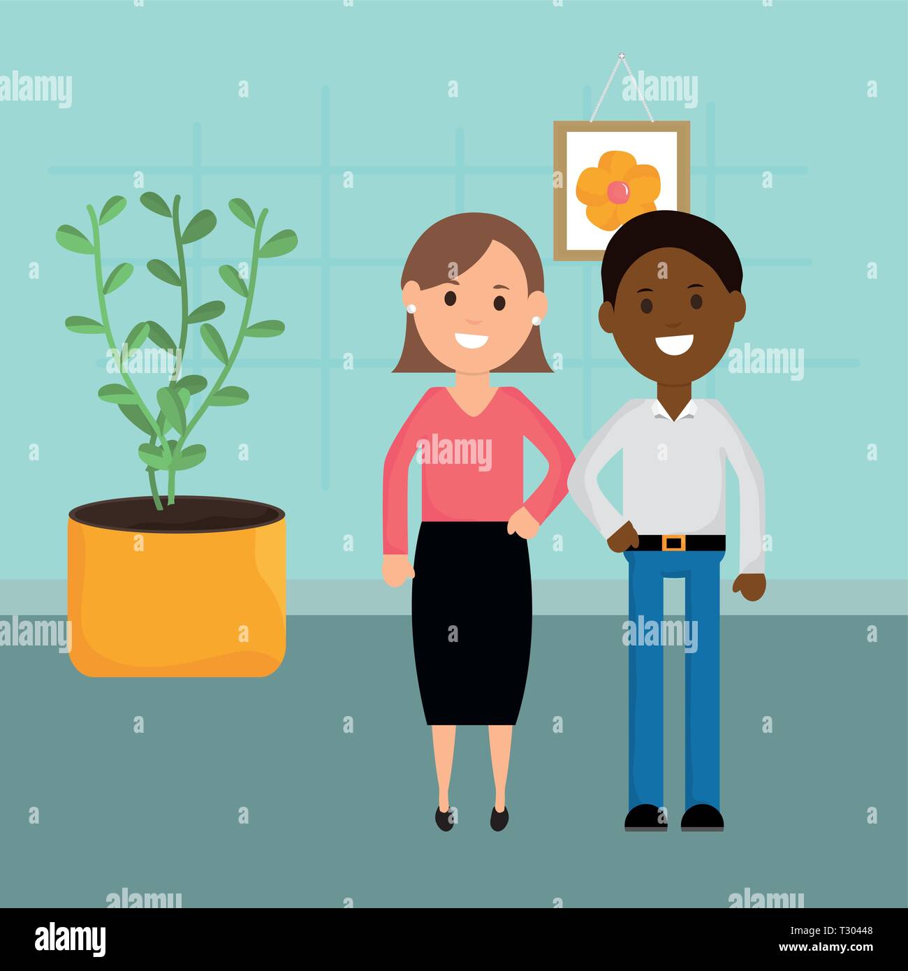 young interracial couple characters vector illustration design Stock ...
