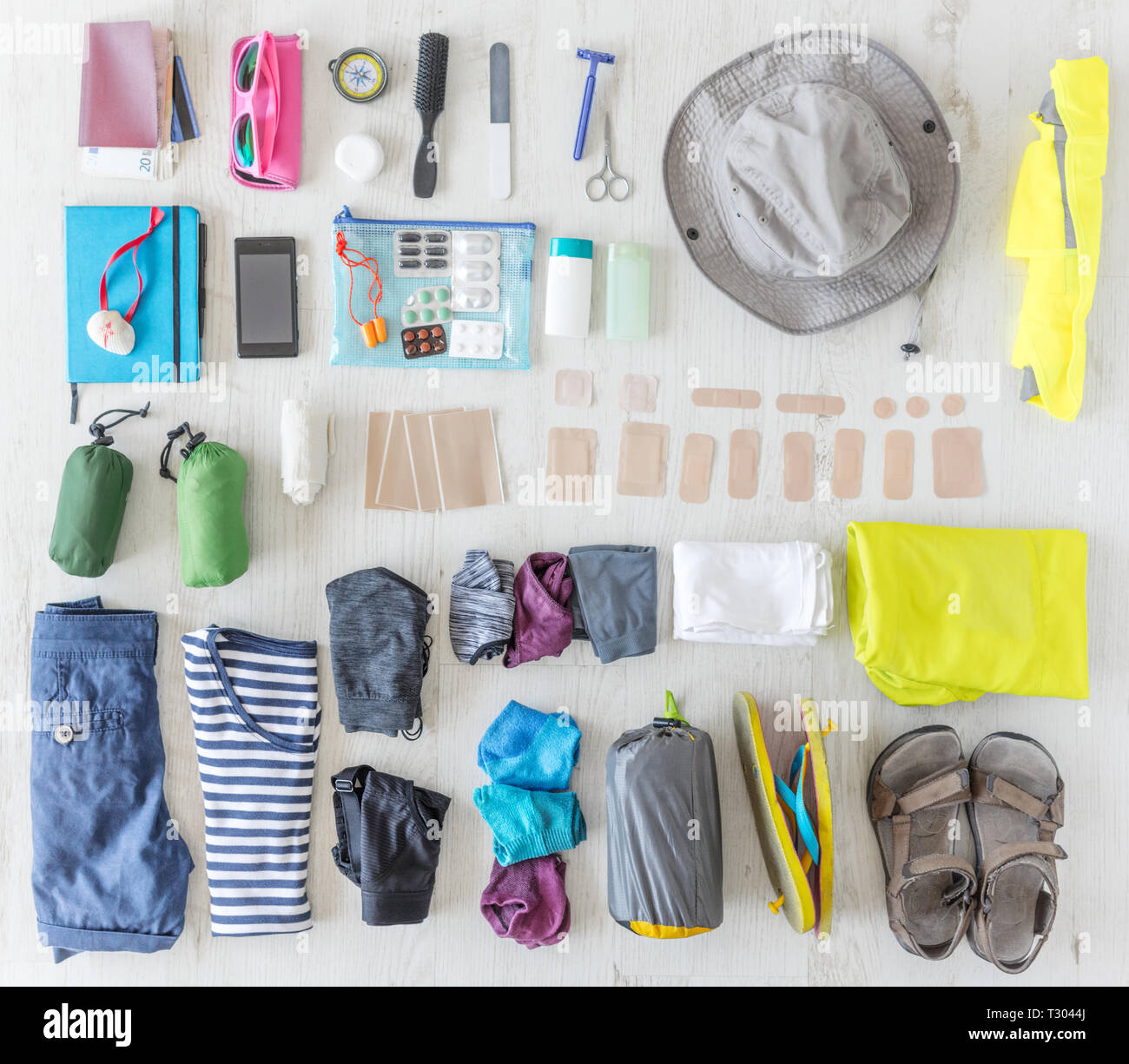 how to pack gear and accessories for Camino de Santiago Stock Photo Alamy