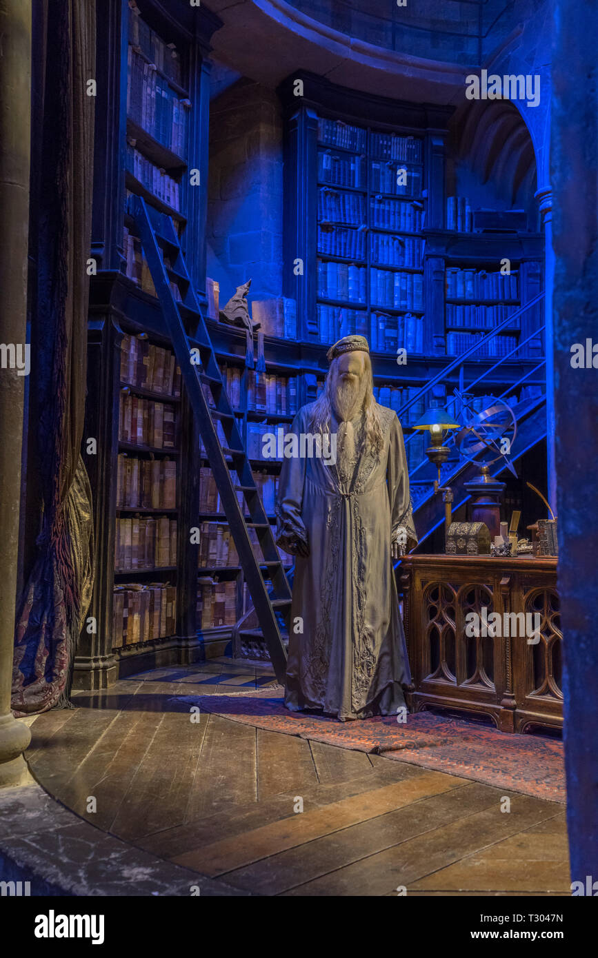 Warner Bros. Studio Tour ‘The Making of Harry Potter’ Professor Dumbledore costume in his Office from the films, Leavesden, London, UK Stock Photo