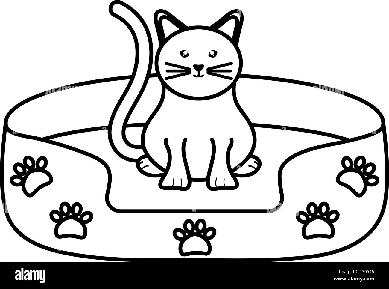 cute little cat in bed character vector illustration design Stock