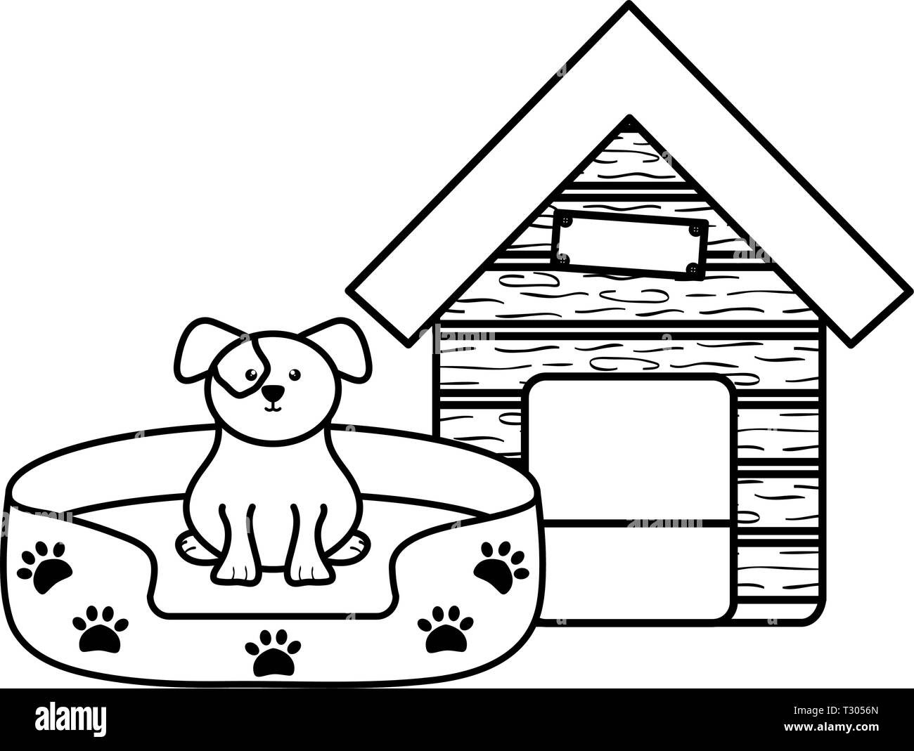 cute little dog in wooden house character vector illustration design ...