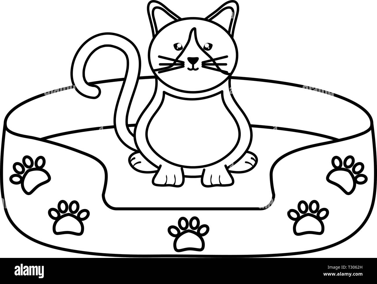 cute little cat in bed character vector illustration design Stock