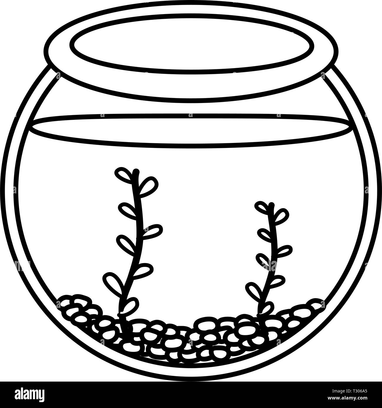 aquarium bowl glass with seaweed vector illustration design Stock