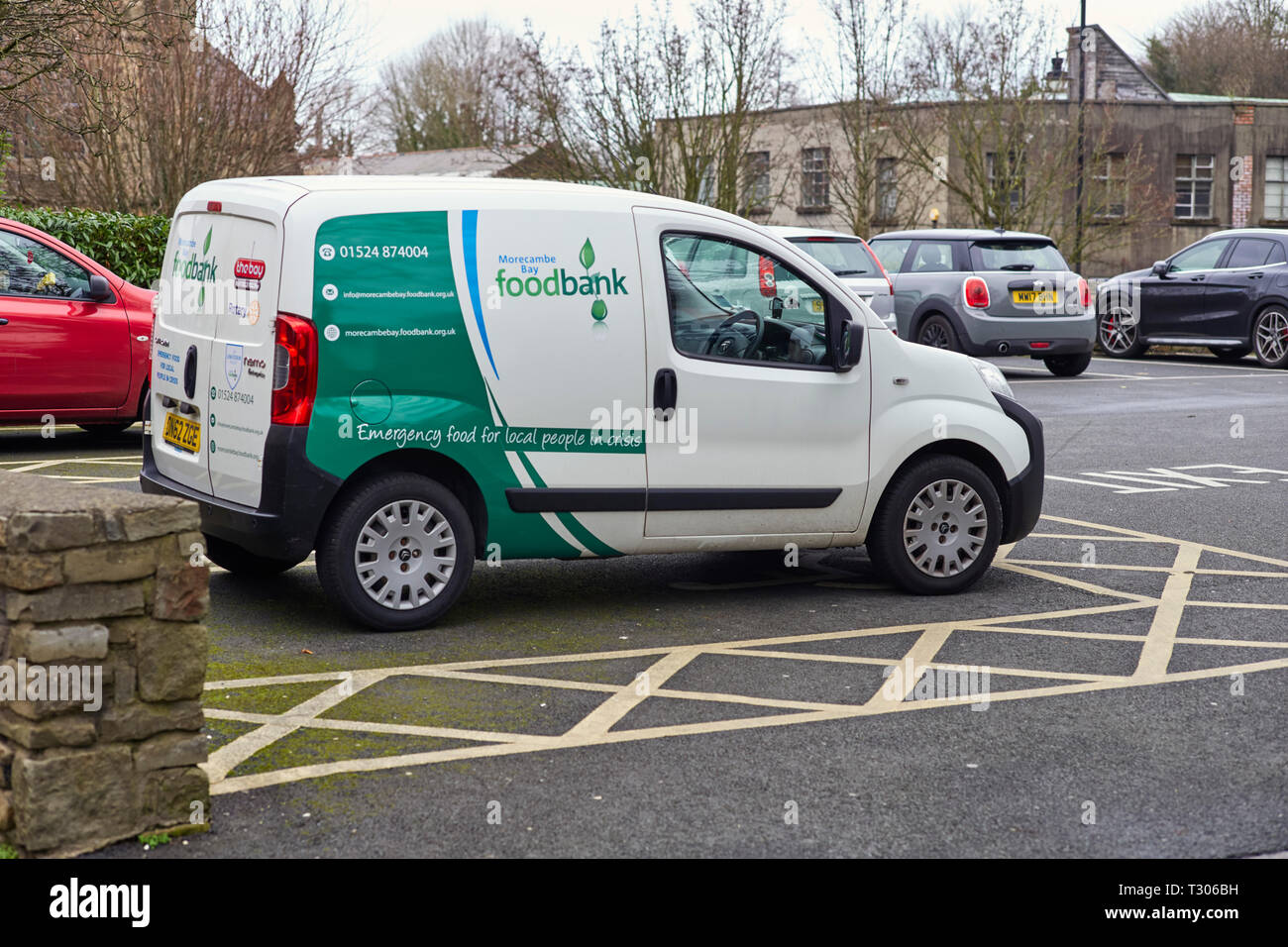 Morecambe Bay foodbank delivery van for emergency food for local people in crisis Stock Photo