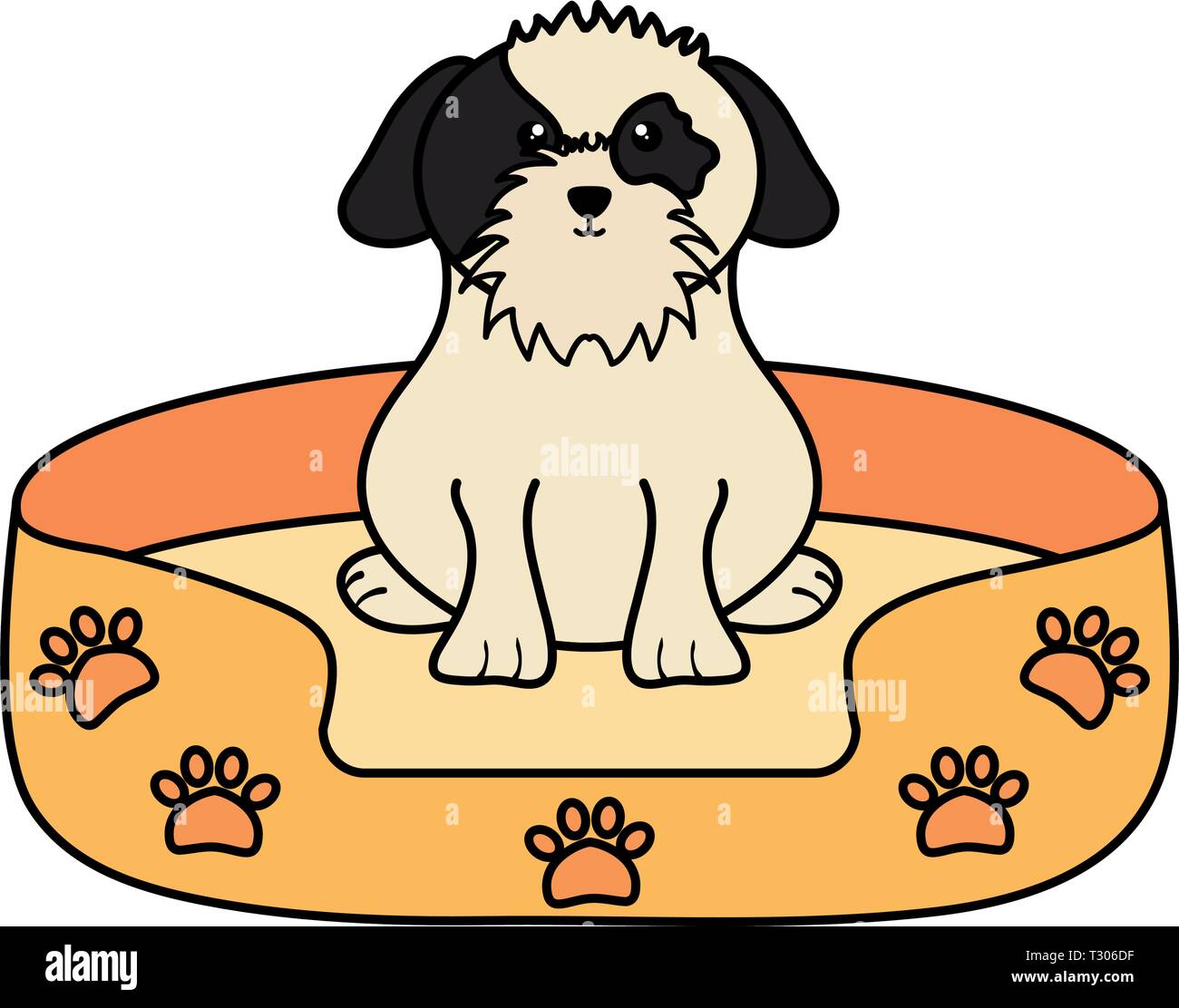 cute little dog with bed character vector illustration design Stock