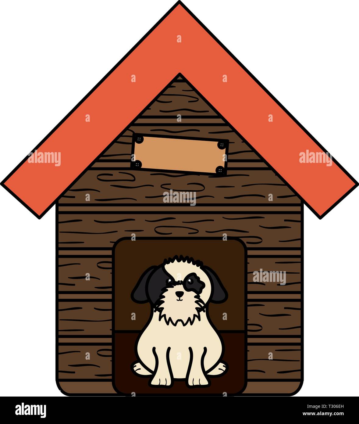 cute little dog in wooden house character vector illustration design