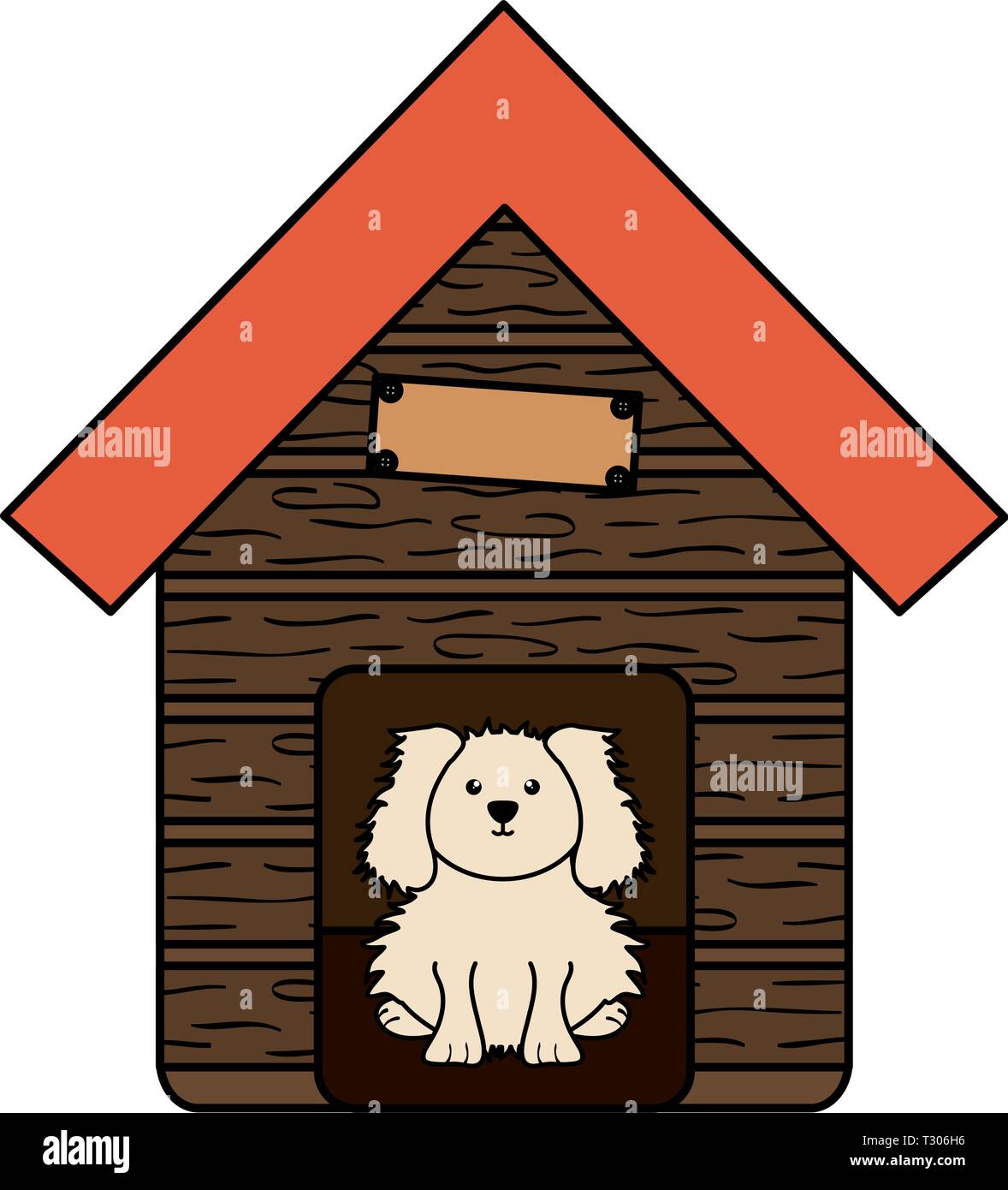 cute little dog in wooden house character vector illustration design ...