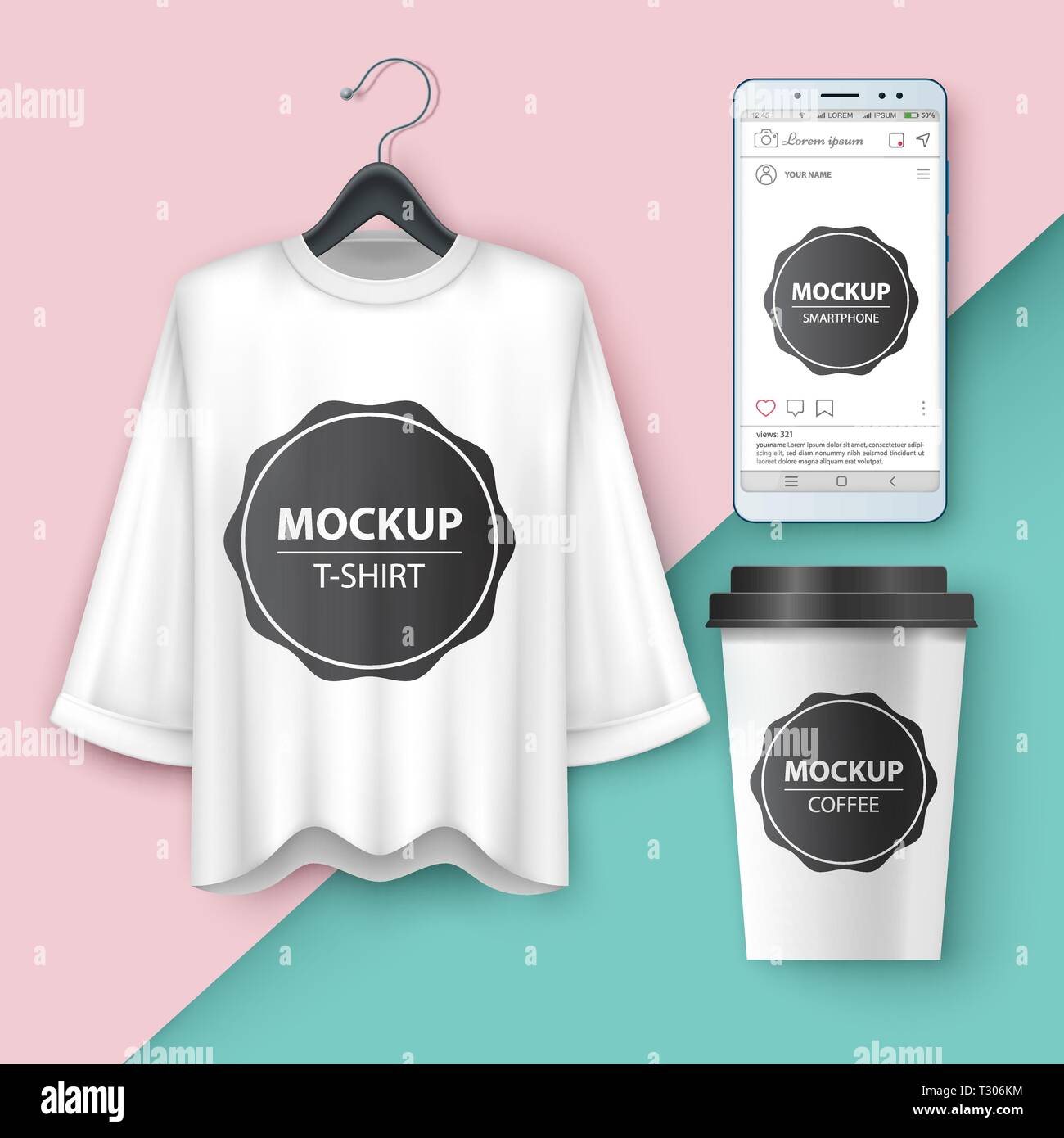 Set Mockup T Shirt Smartphone Cup Coffe Tea Vector Eps 10 Stock Vector Image Art Alamy