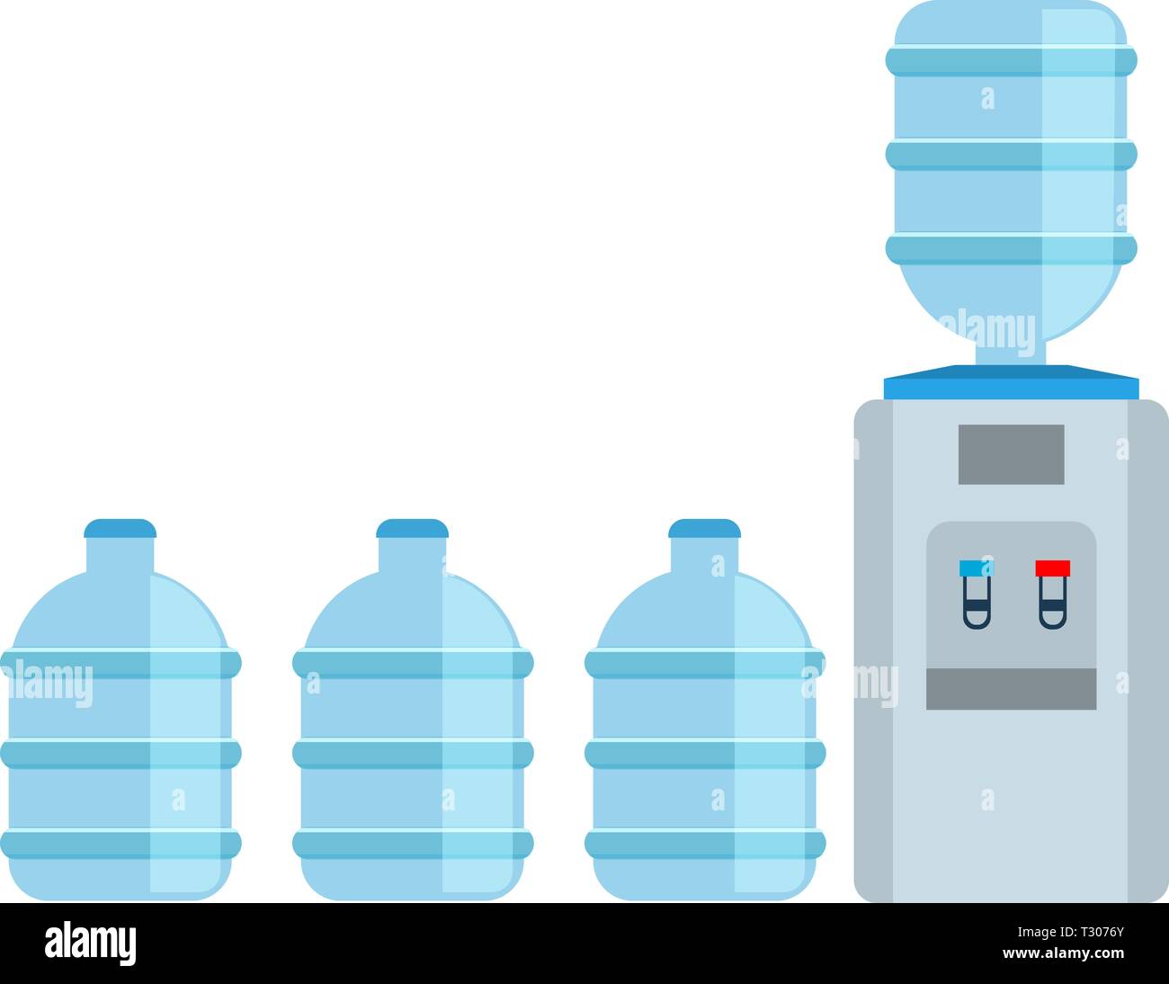Office water cooler dispenser icon with big water bottles. Solid and flat color design vector illustration. Stock Vector