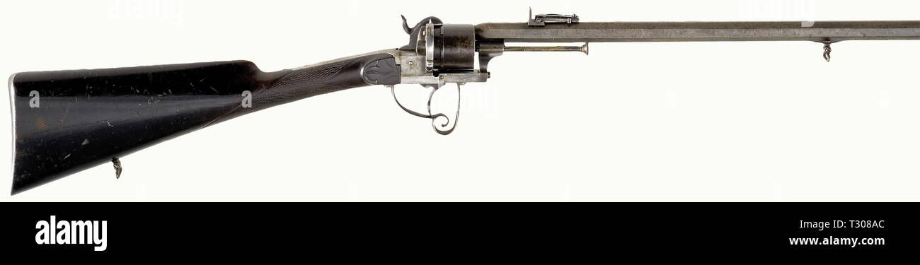 Civil long arms, pinfire, German Lefaucheux revolver rifle, Riffelmann Solingen, vor 1877, Additional-Rights-Clearance-Info-Not-Available Stock Photo