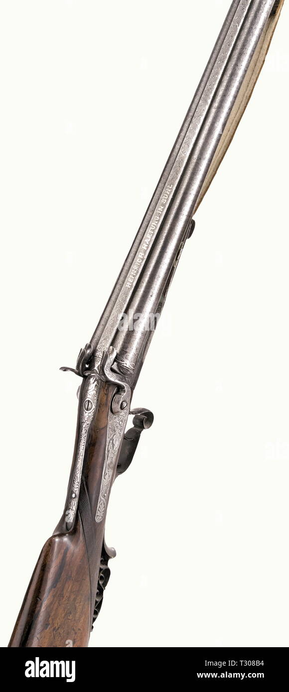 Civil long arms, pinfire, Lefaucheux double-barrelled shotgun, Heinrich Hartung, Suhl um 1870, Additional-Rights-Clearance-Info-Not-Available Stock Photo
