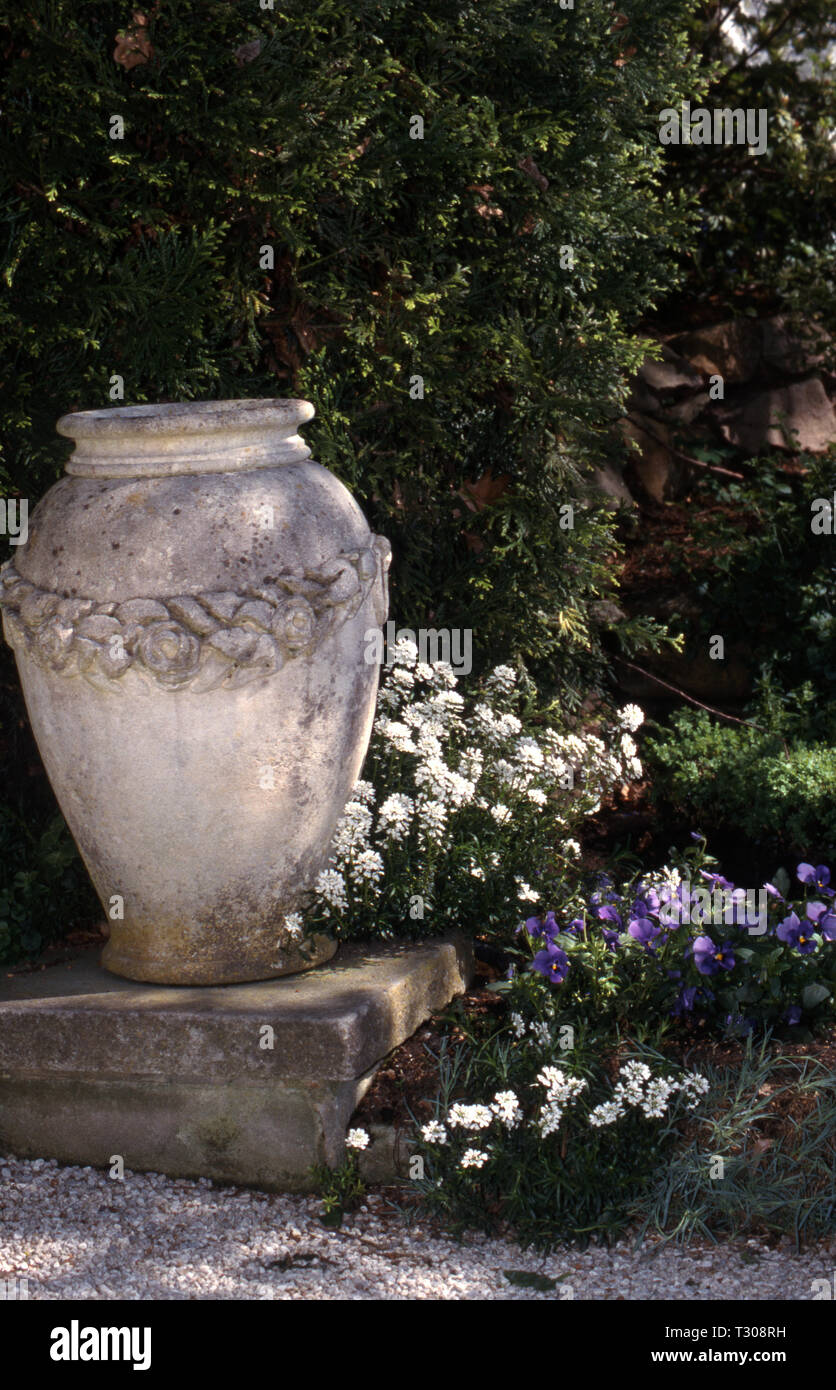 ORNATE STONE OUTDOOR GARDEN POT Stock Photo Alamy