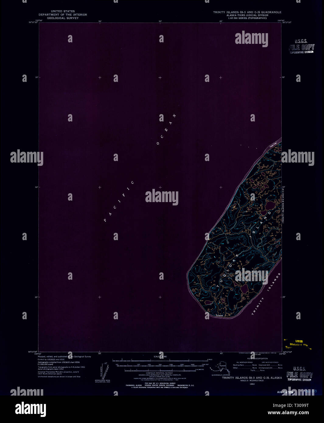 USGS TOPO Map Alaska AK Trinity - Usgs Topo Map Alaska Ak Trinity Islands B 3 And C 3 359976 1953 63360 Inverted Restoration T3099T