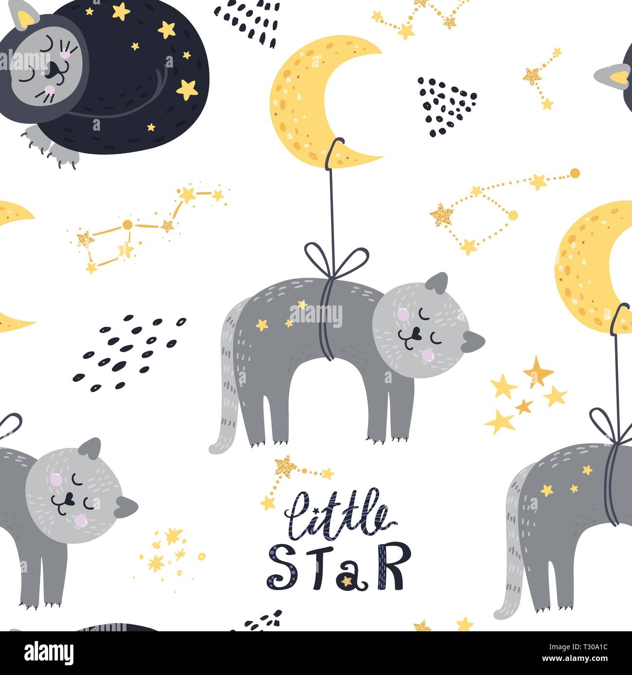 Seamless pattern with sleeping cats. Vector illustration for your ...