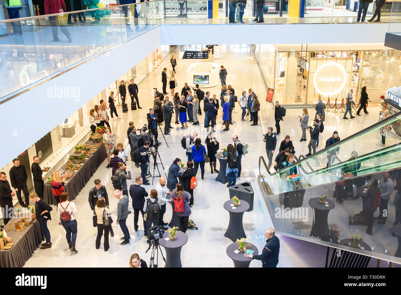04.04.2019. RIGA, LATVIA. Official opening of biggest shopping centre Akropole in Latvia. The shopping mall is part of Akropolis Group - a Lithuanian  Stock Photo