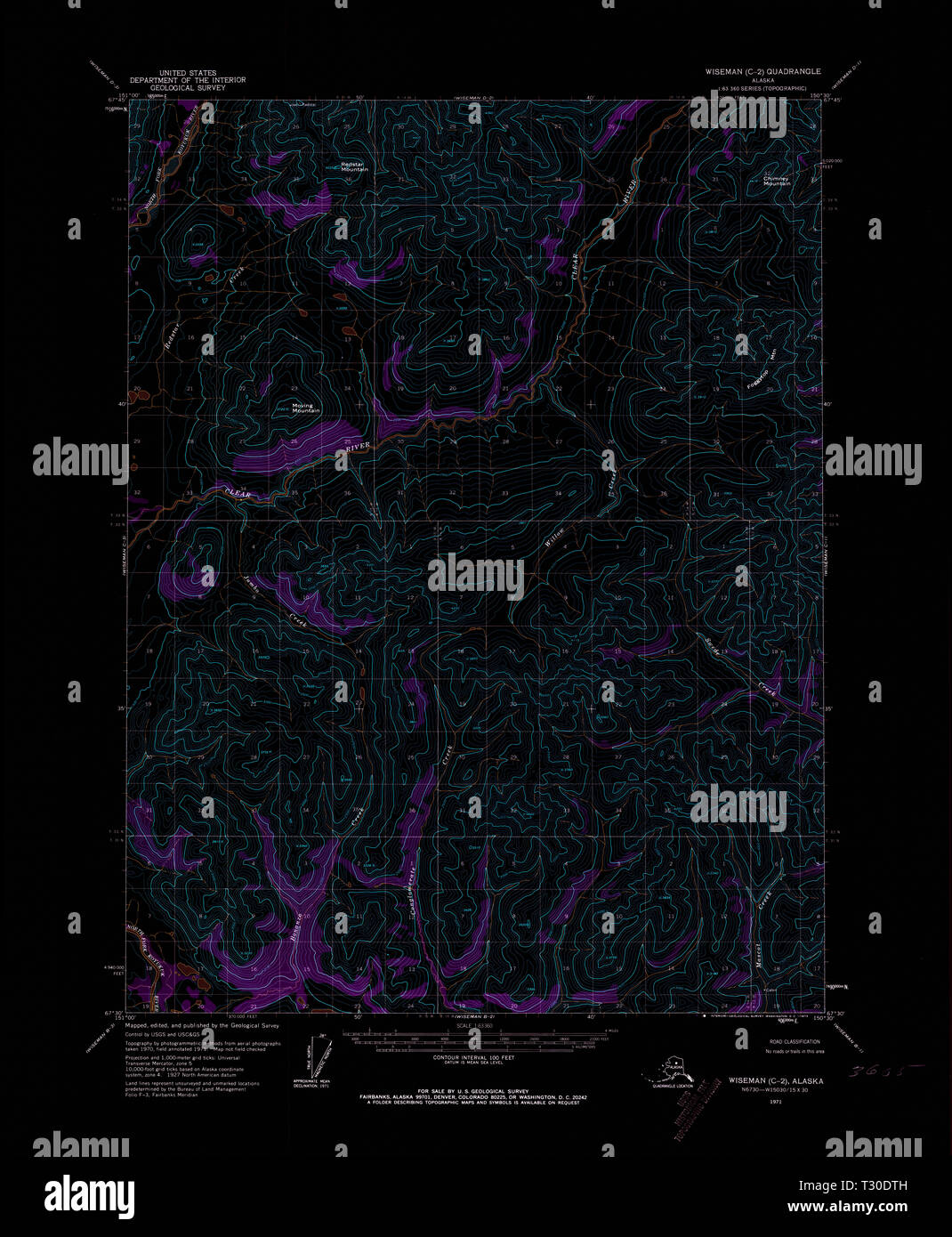 USGS TOPO Map Alaska AK Wiseman C-2 360457 1971 63360 Inverted ...