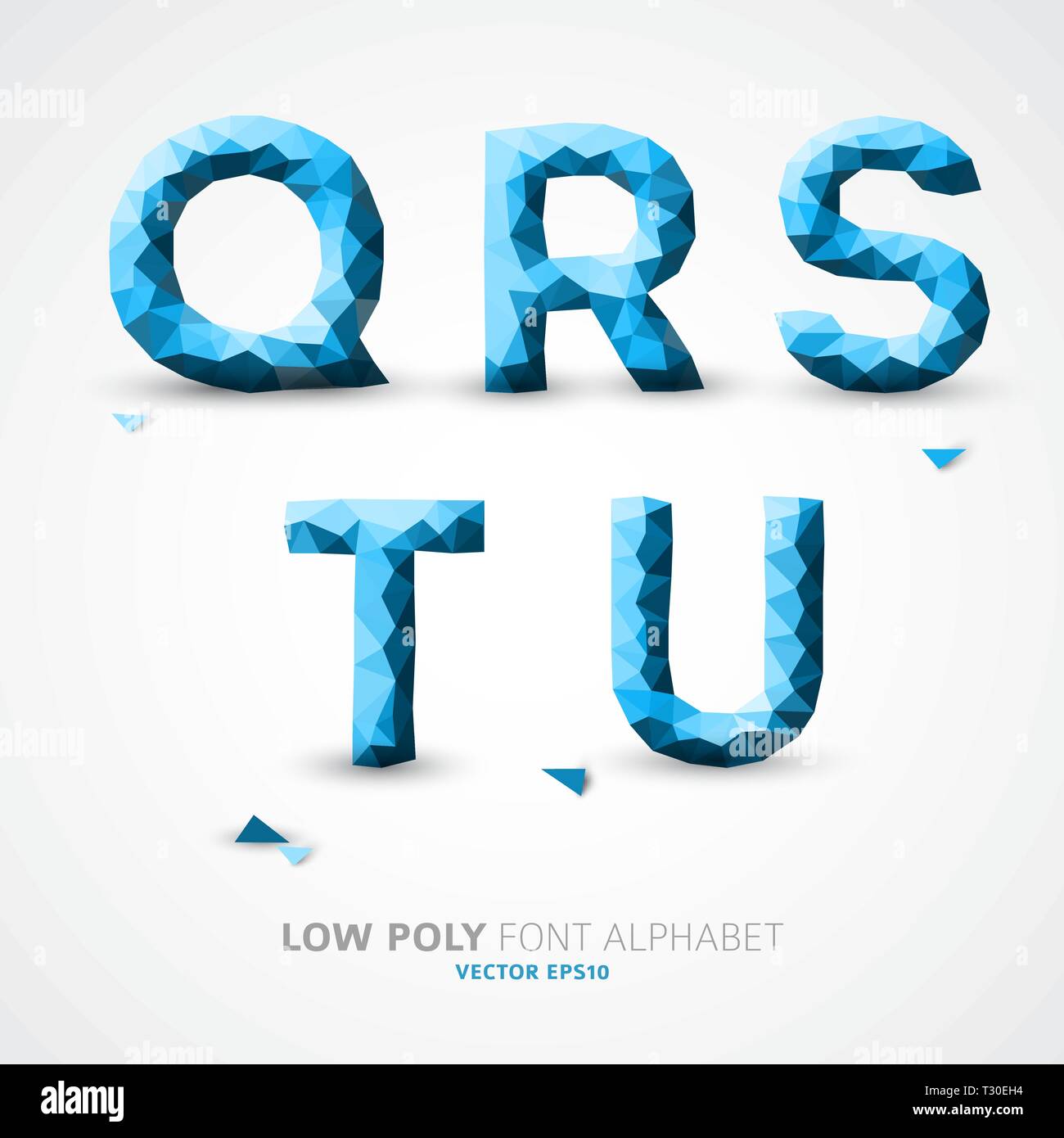 Blue Vector low poly alphabet font with shadow Stock Vector