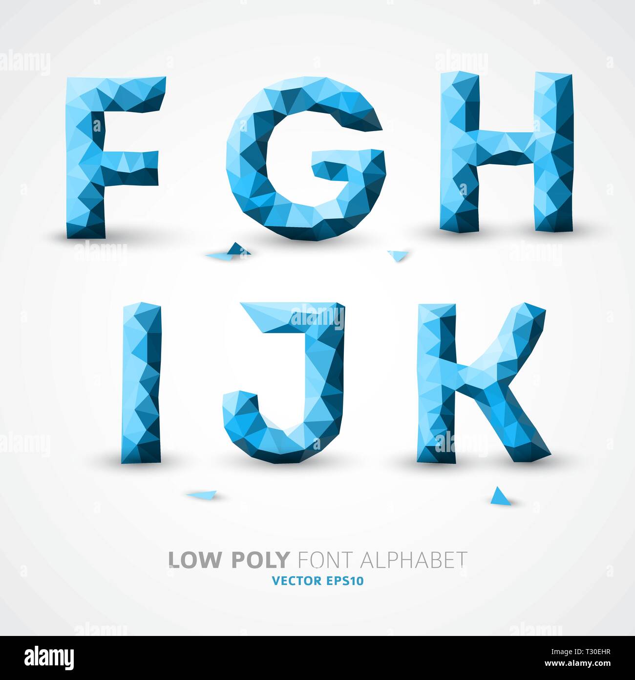 Blue Vector low poly alphabet font with shadow Stock Vector