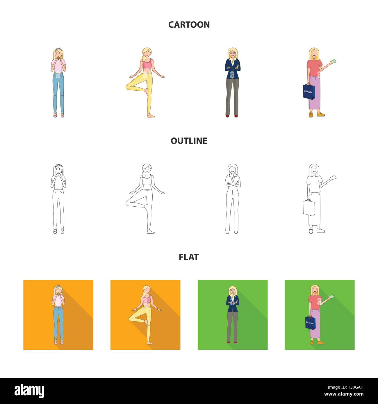 Vector illustration of posture and mood sign. Collection of posture and female stock vector illustration. Stock Vector