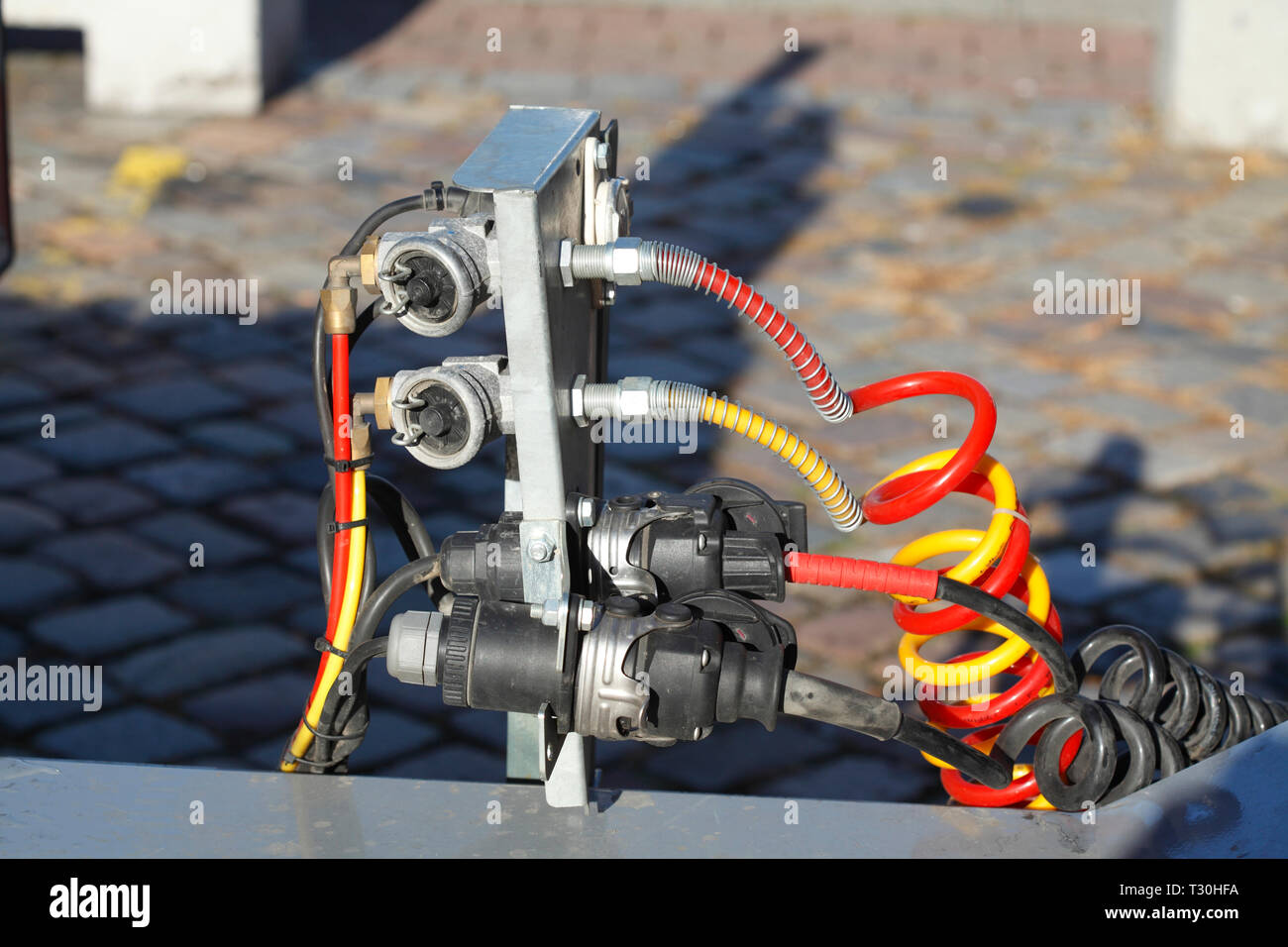 Colorful red and yellow cables, electrical cables, plastic cables ...