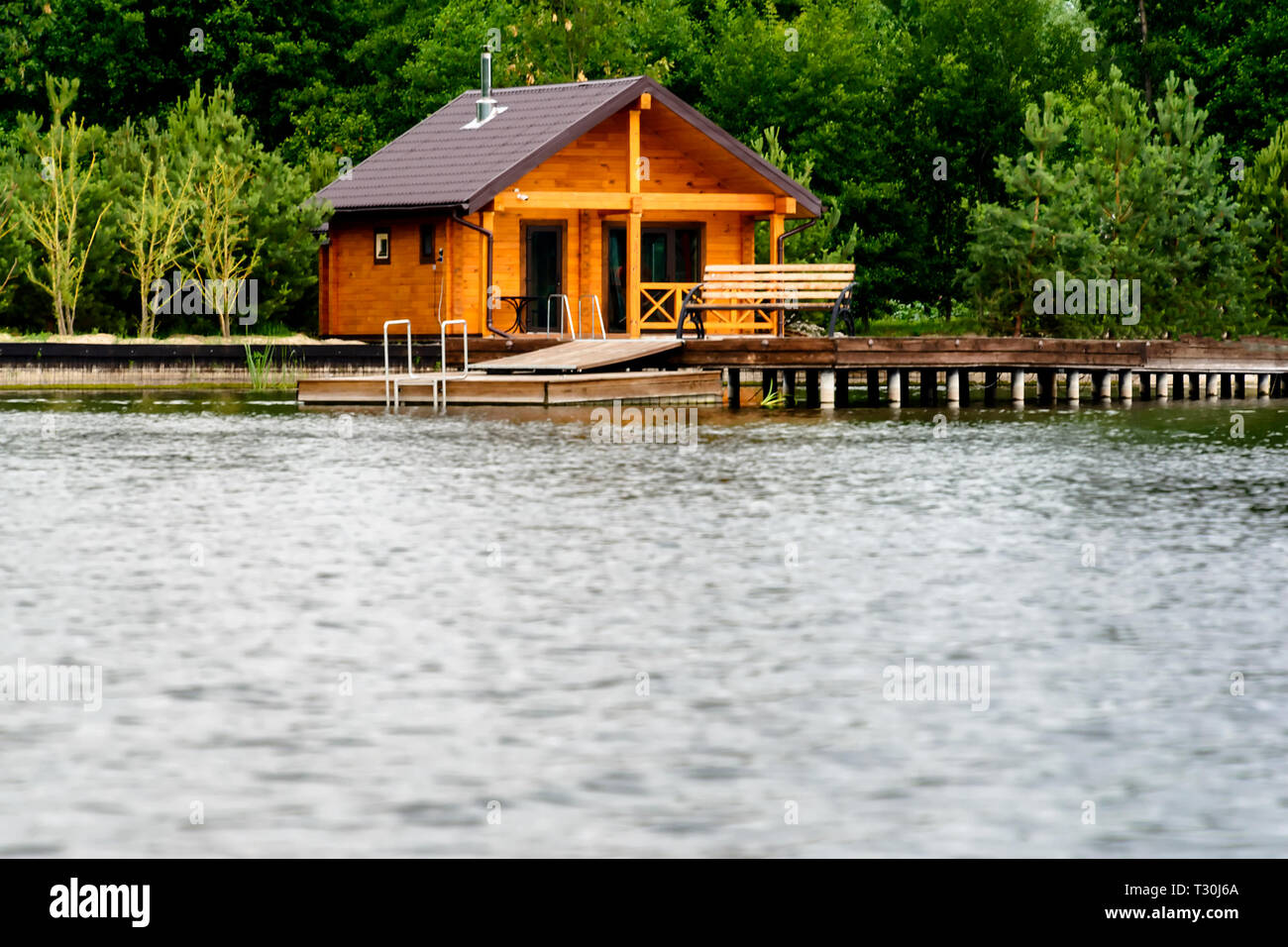 Beautiful Wooden Bath On The River Bank Weekend House Eco Tourism Stock Photo Alamy