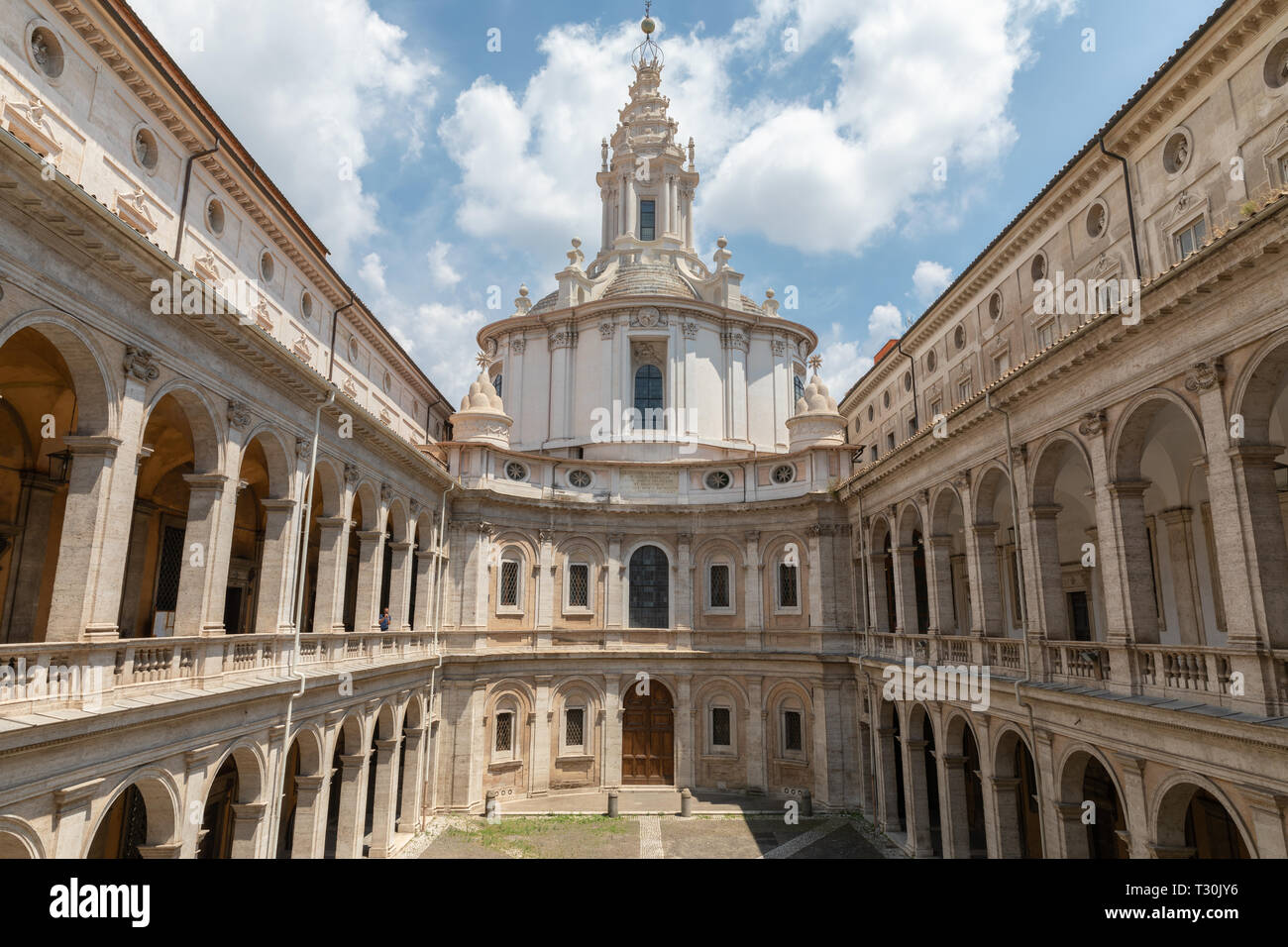 Rome, Italy - June 21, 2018: Panoramic view of exterior of Sant'Ivo alla Sapienza. It is a Roman Catholic church in Rome. Built in 1642-1660 by the ar Stock Photo