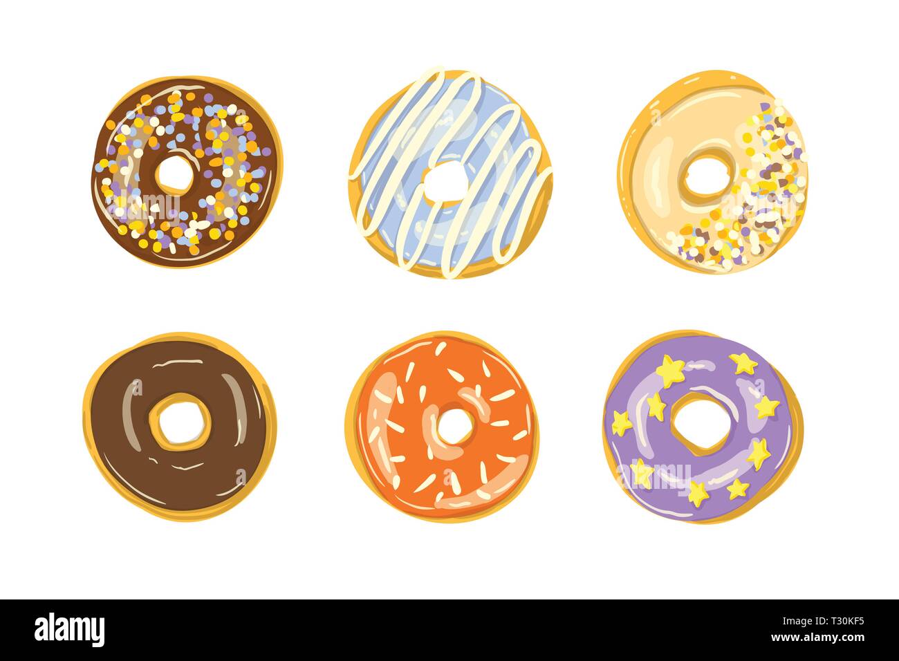 Set of six color donuts isolated. Bakery Vector illustration Stock ...