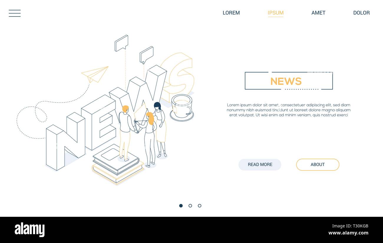 News concept - line design style isometric web banner on white ...