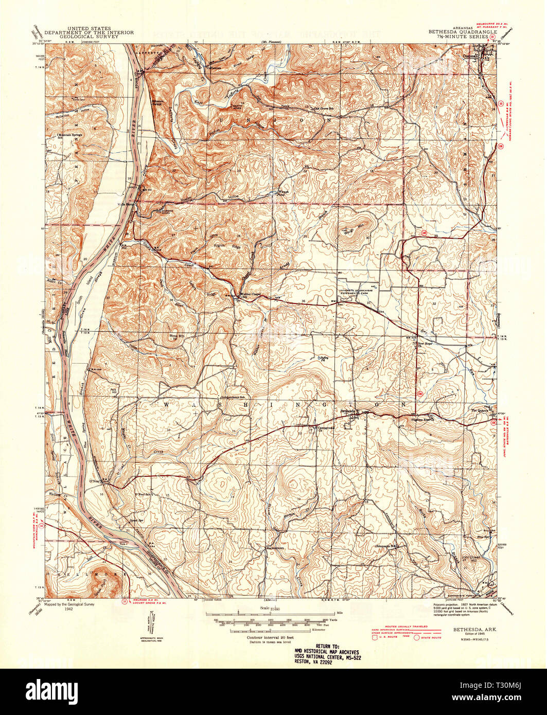 Map of bethesda hi res stock photography - Usgs Topo Map Arkansas Ar Bethesda 259938 1942 31680 Restoration T30M6J
