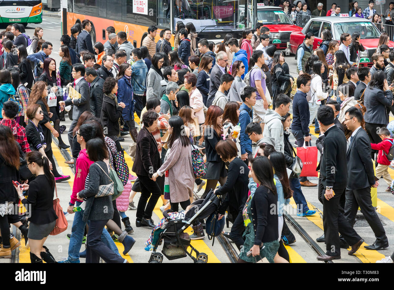 Crowded pedestrian crossing, Causeway Bay, Hong Kong, SAR, China Stock Photo