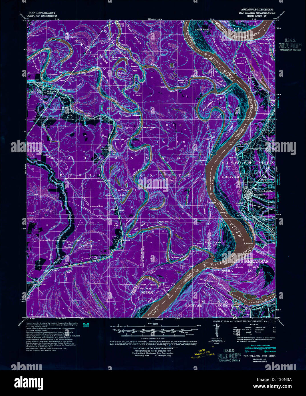 USGS TOPO Map Arkansas AR Big Island 259999 1939 62500 Inverted