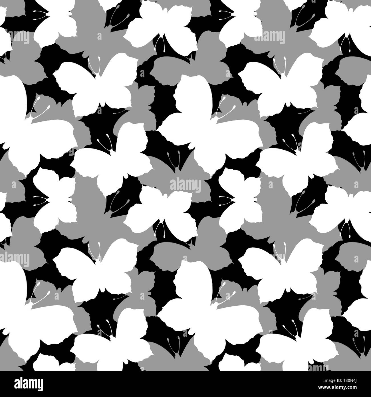 Seamless pattern cute butterflies Black and White Stock Photos & Images ...