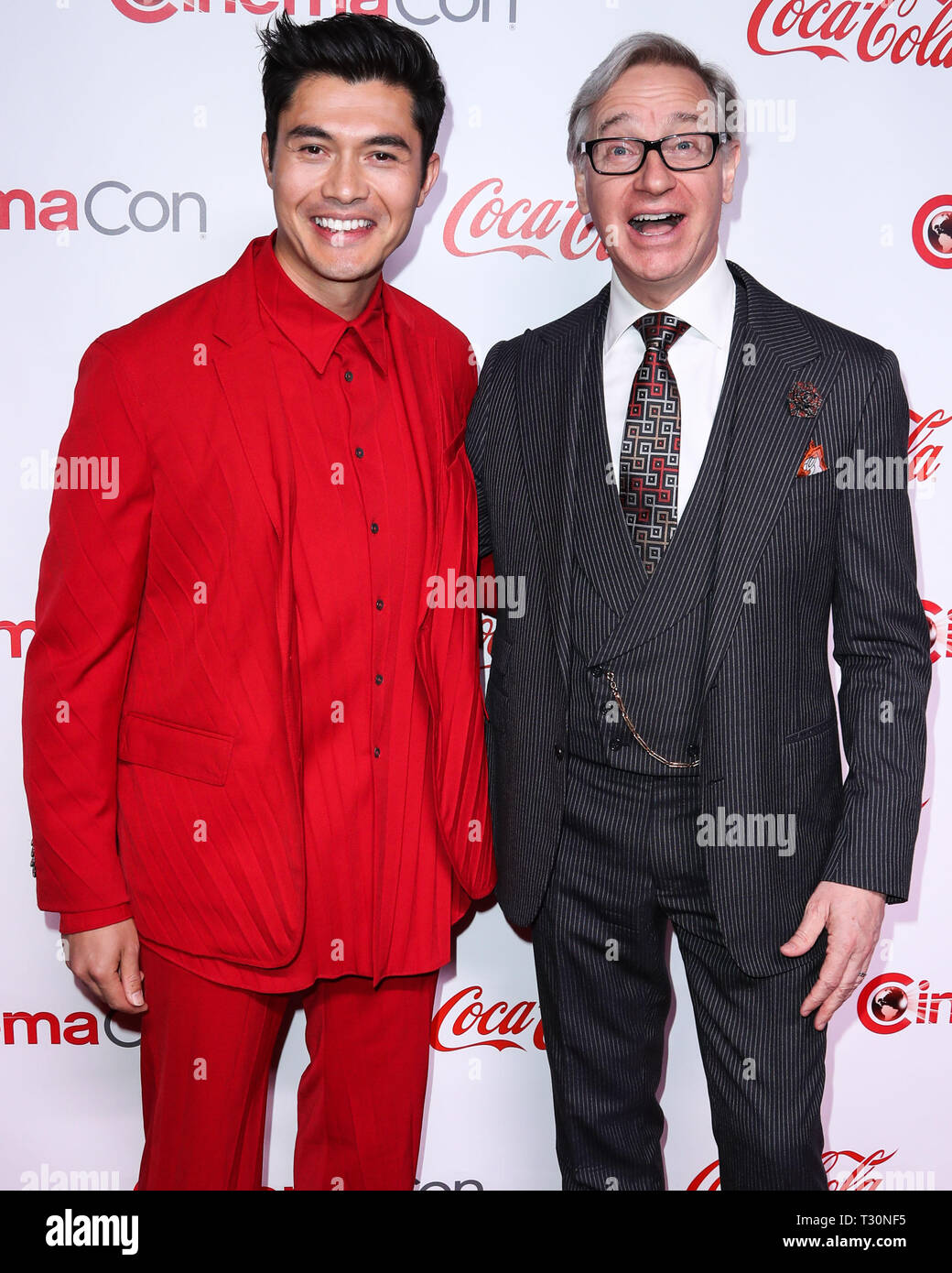 Las Vegas, Nevada, USA . 04th Apr, 2019. Actors Henry Golding and Paul Feig arrive at the CinemaCon Big Screen Achievement Awards 2019 held at Omnia Nightclub at Caesars Palace during CinemaCon, the official convention of the National Association of Theatre Owners on April 4, 2019 in Las Vegas, Nevada, United States. (Photo by Xavier Collin/Image Press Agency) Credit: Image Press Agency/Alamy Live News Stock Photo