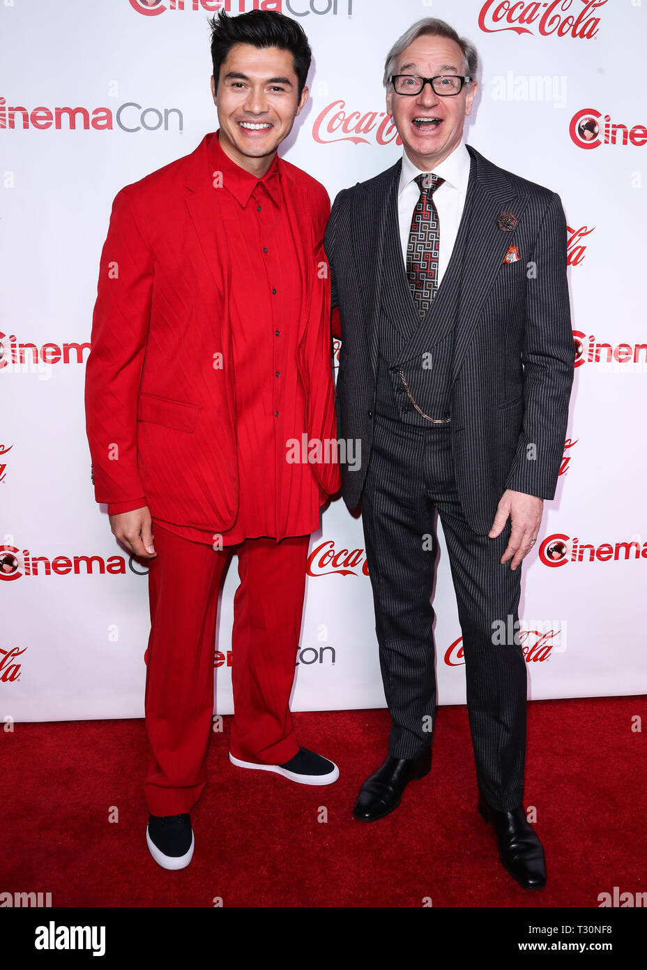 Las Vegas, Nevada, USA . 04th Apr, 2019. Actors Henry Golding and Paul Feig arrive at the CinemaCon Big Screen Achievement Awards 2019 held at Omnia Nightclub at Caesars Palace during CinemaCon, the official convention of the National Association of Theatre Owners on April 4, 2019 in Las Vegas, Nevada, United States. (Photo by Xavier Collin/Image Press Agency) Credit: Image Press Agency/Alamy Live News Stock Photo