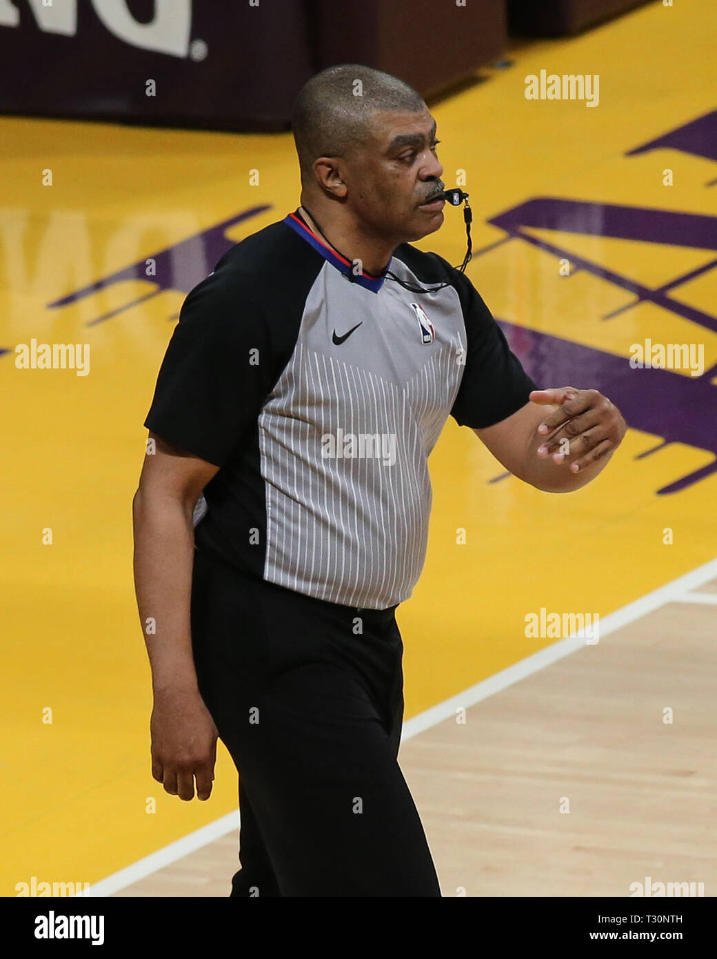 Los Angeles, California, USA. 04th Apr, 2019. Referee Tony Brothers during the Golden State Warriors vs Los Angeles Lakers game at Staples Center in Los Angeles, CA. on April 4, 2019. (Photo by Jevone Moore) Credit: Cal Sport Media/Alamy Live News Stock Photo