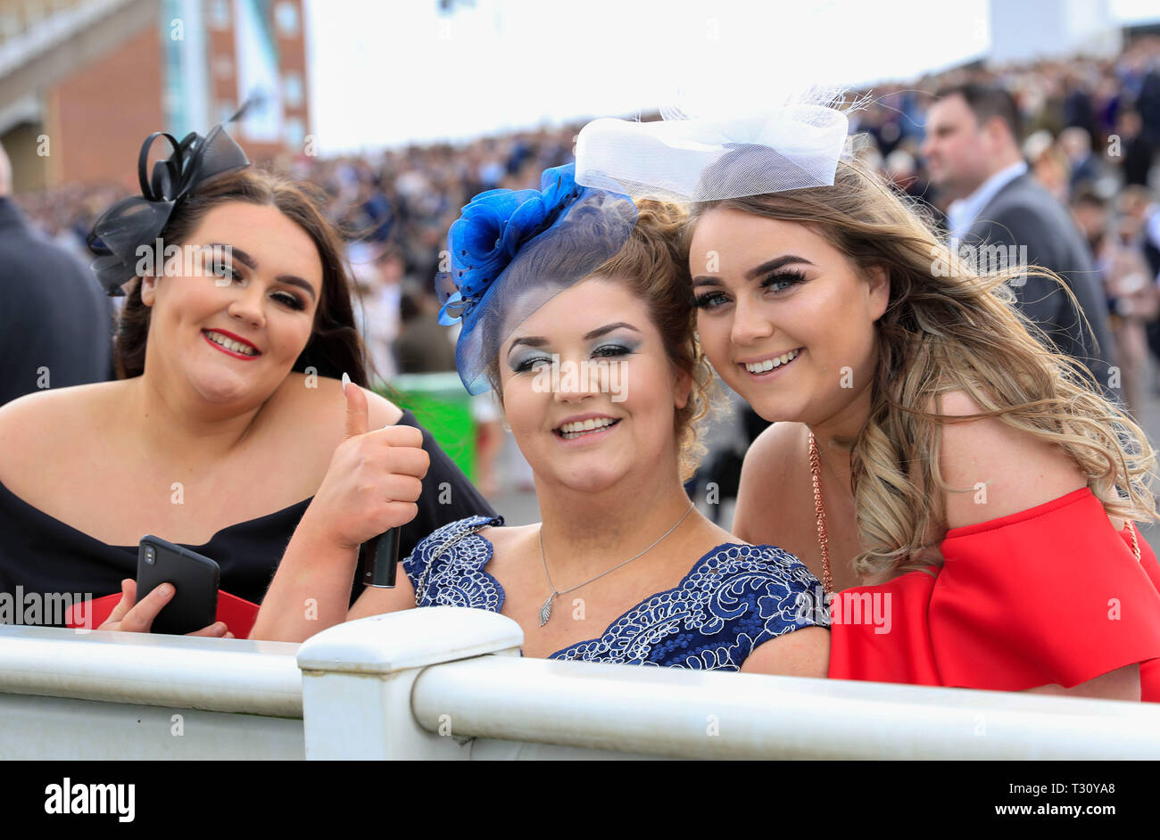 Aintree Racecourse, Aintree, UK. 5th Apr, 2019. The 2019 Grand National horse racing festival, day 2; Racegoers enjoying the day out at Aintree Credit: Action Plus Sports/Alamy Live News Stock Photo