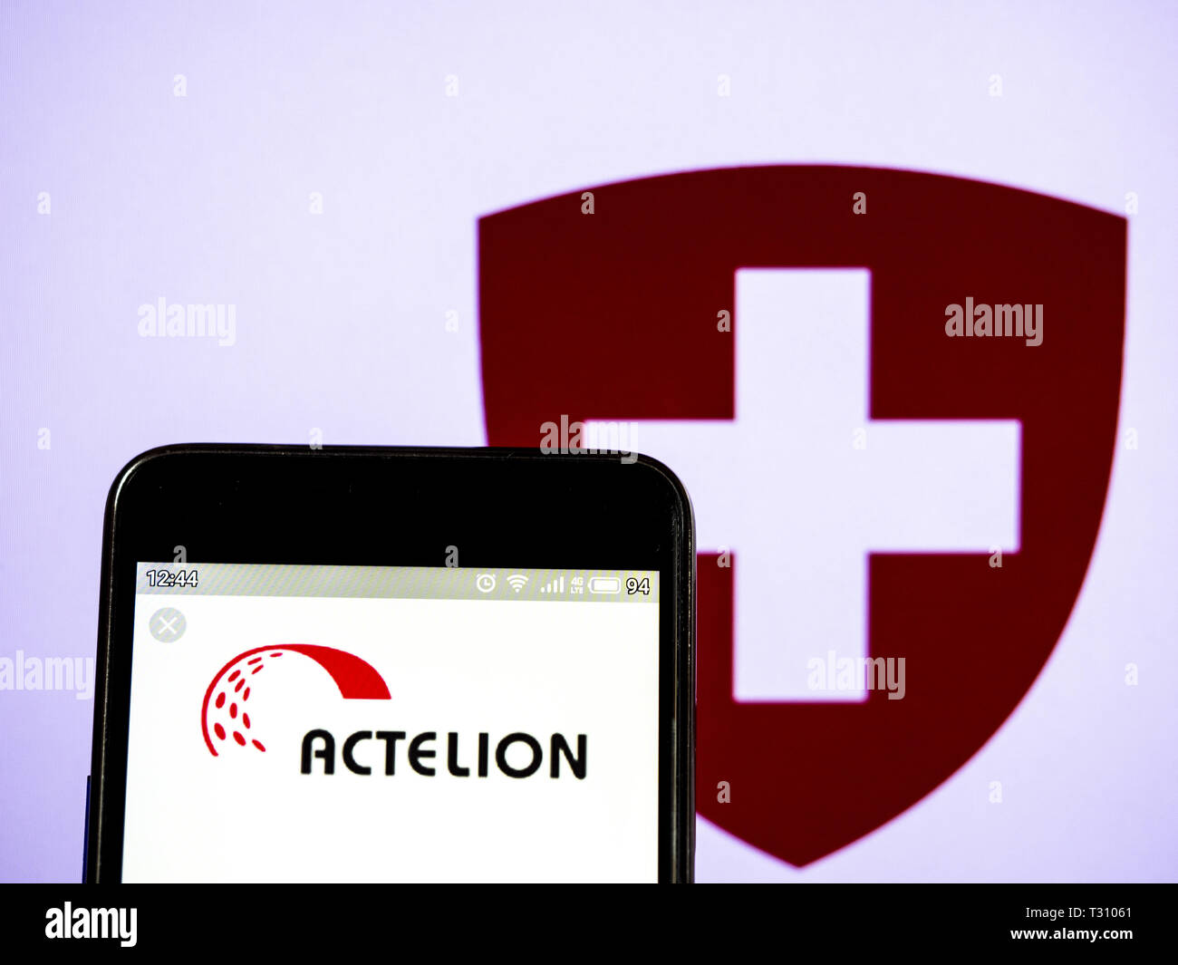 Ukraine. 5th Apr, 2019. In this photo illustration a Actelion Pharmaceuticals Ltd logo seen displayed on a smart phone. Credit: Igor Golovniov/SOPA Images/ZUMA Wire/Alamy Live News Stock Photo