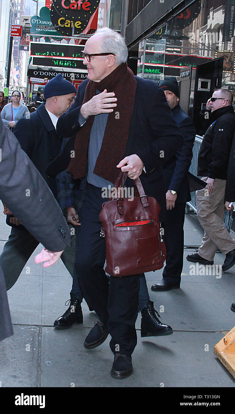 New York, USA. 04th Apr, 2019. April. 04, 2019 John Lithgow at Strahan & Sara to talk about new movie Pet Sematary in New York April 04, 2019 Credit:Credit:RW/MediaPunch Credit: MediaPunch Inc/Alamy Live News Stock Photo