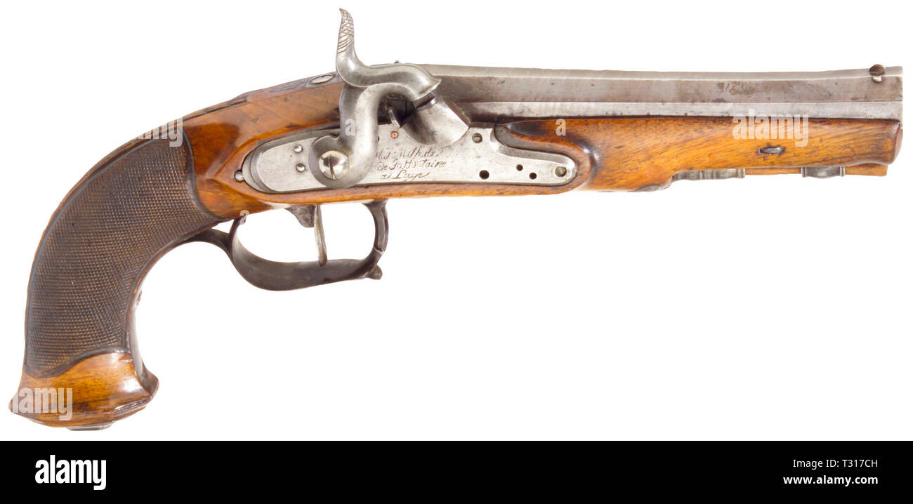 Small arms, pistols, caplock pistol, caliber 14 mm, Liege, Belgium, circa 1830, Additional-Rights-Clearance-Info-Not-Available Stock Photo