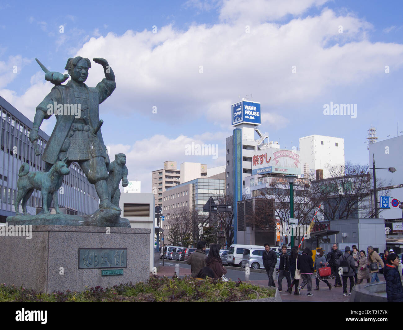 The Momotaro Statue Located Outside The Okayama Train Station This Statue Commemorates Momotaro The Hero In A Japanese Folklore Set In Okayama Stock Photo Alamy