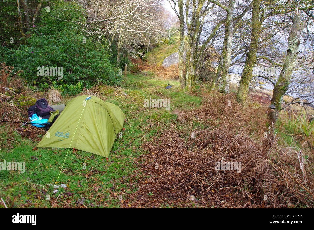 Wild camping. Kames. The Loch Lomond and Cowal Way. Cowal peninsula. Highlands. Scotland. UK Stock Photo