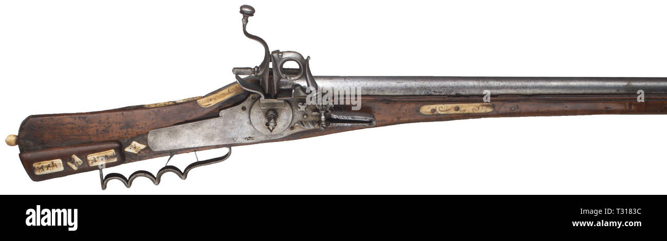 LONG ARMS, wheellock rifle, German, made from old parts of the 16th century, Additional-Rights-Clearance-Info-Not-Available Stock Photo