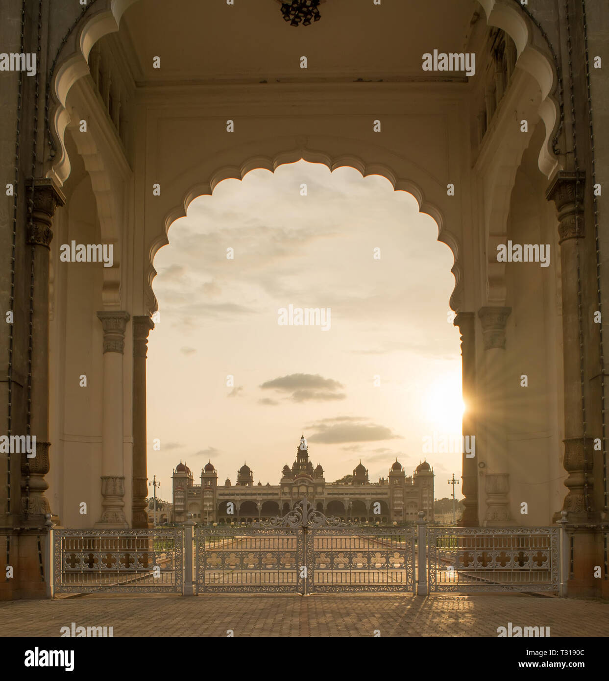 Mysore Palace during sunset in Mysore, karnataka, India Stock Photo