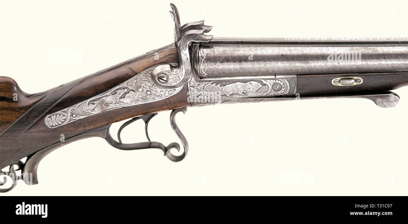 Civil long arms, pinfire, Lefaucheux double-barrelled shotgun, Heinrich Hartung, Suhl um 1870, Additional-Rights-Clearance-Info-Not-Available Stock Photo