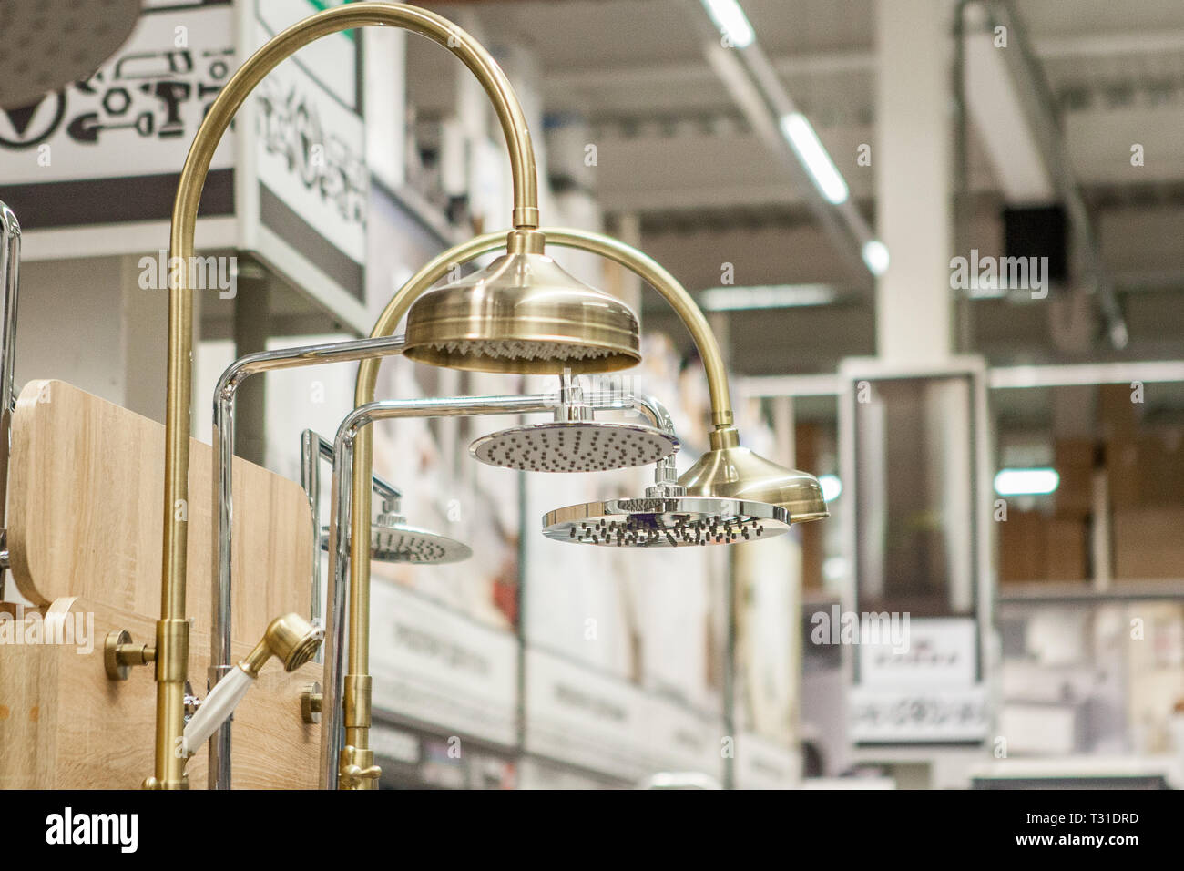 Mixers taps for shower in a hardware store Stock Photo Alamy