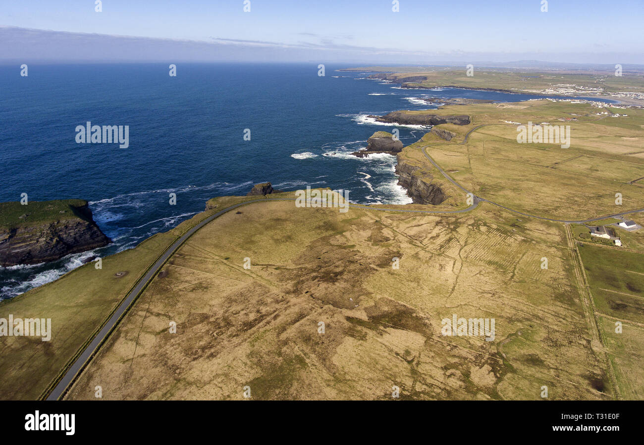 Aerial birds eye view Loop Head Peninsula landscape, along the wild ...