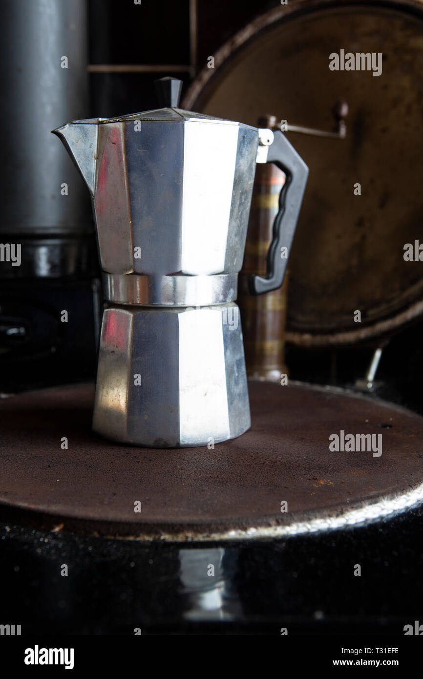 Moka coffee pot on a stove Stock Photo Alamy