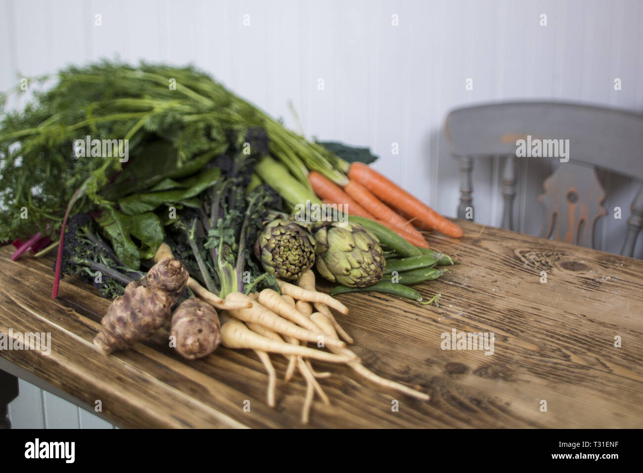 fresh produce on a wooden table Stock Photo