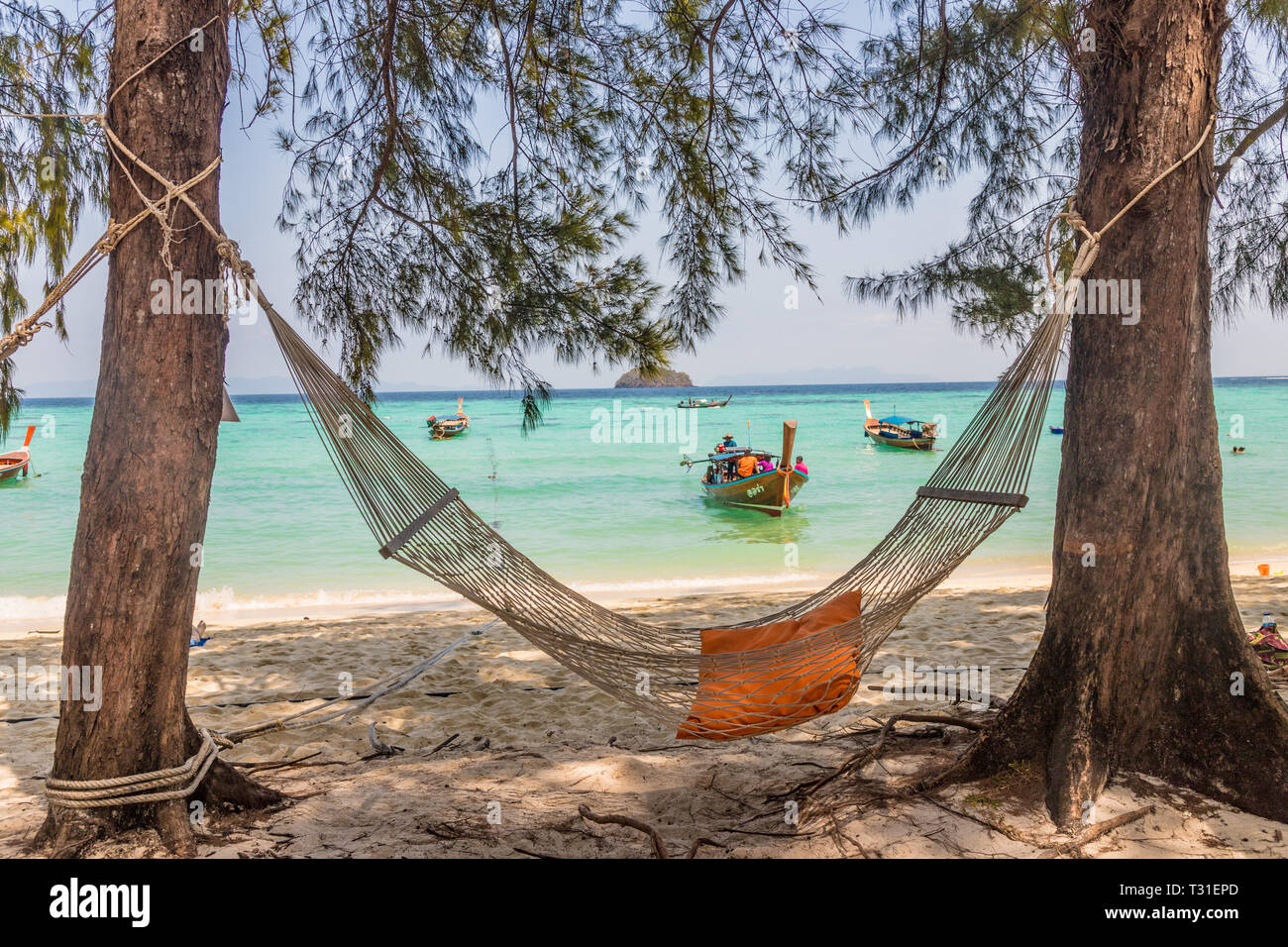 February 2019. Ko Lipe Thailand. A view of a hammock on the beach in Ko Lipe in Ko tarutao national park in Thailand Stock Photo
